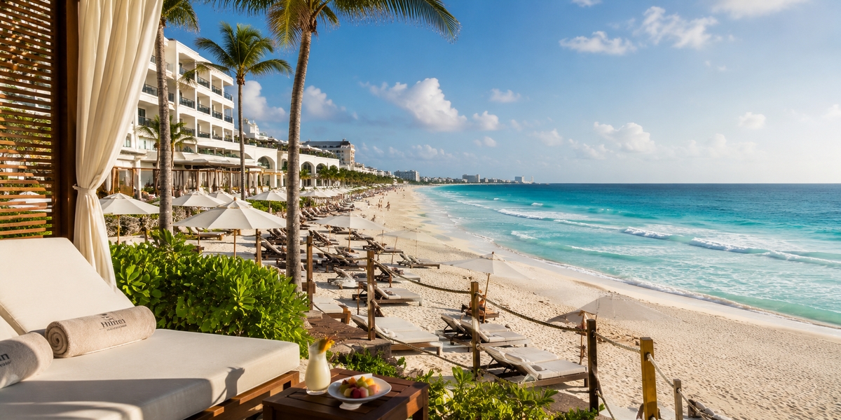 Beachfront adults-only all-inclusive resort in central Playa del Carmen used for a Hilton comparison
