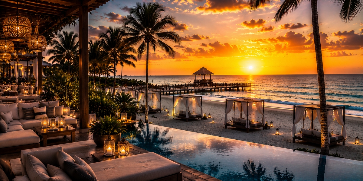 Design-led beachfront adults-only resort in Playa del Carmen used for a Live Aqua comparison