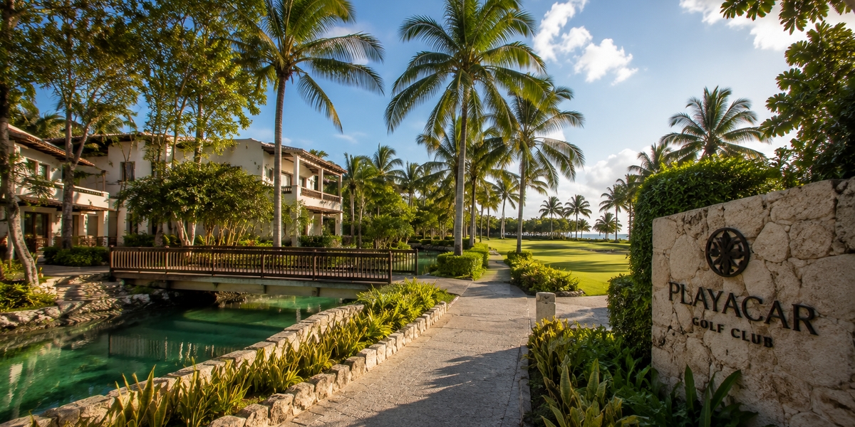 Quiet gated Playacar beach resort in Playa del Carmen used for a golf-zone comparison