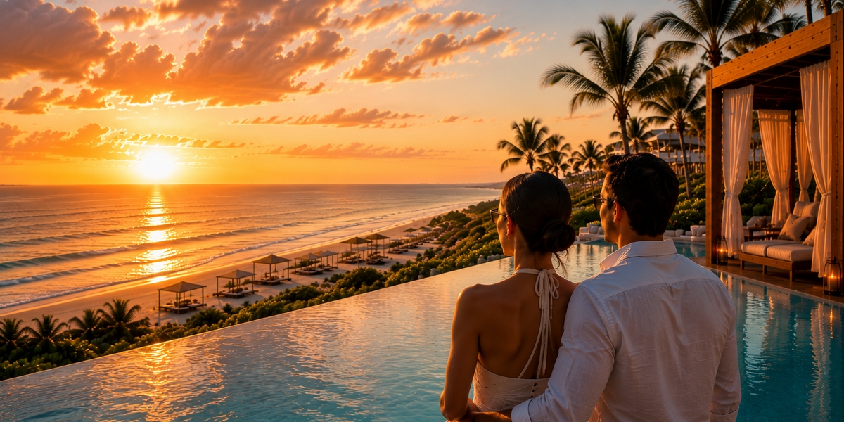 Large established adults-only resort pool and beach in Playa Mujeres for the Excellence comparison