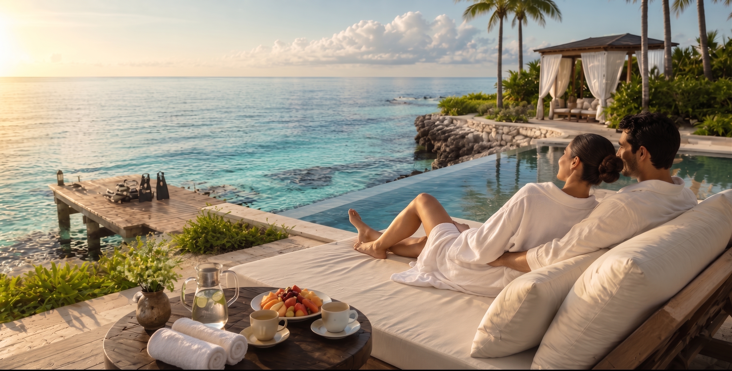 Adults-oriented wellness resort on Cozumel with an oceanfront spa deck