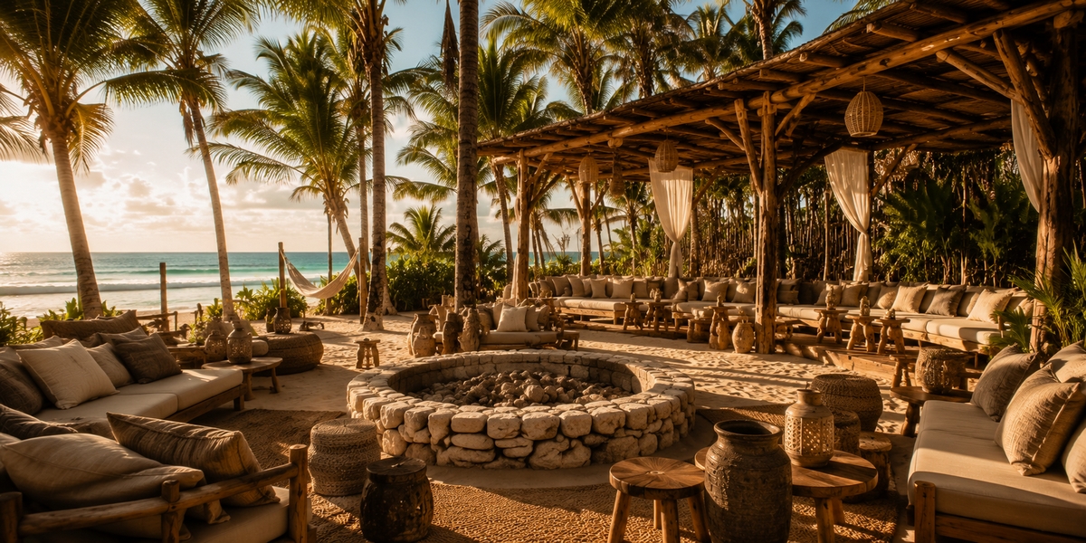 Habitas-style tented glamping suites on the Tulum beachfront, an example of community-focused eco lodging
