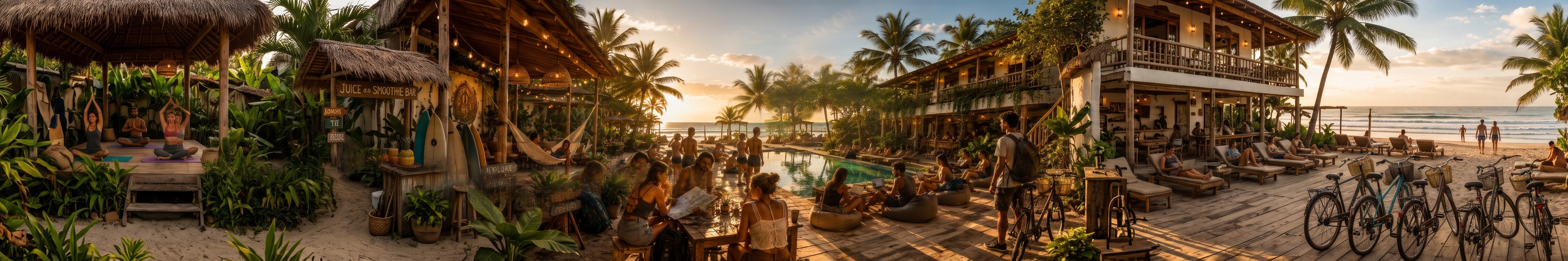 Hostel pool terrace in the Mexican Caribbean where solo travelers meet before day trips