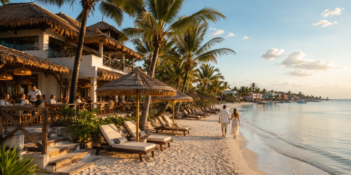 Boutique beach hotel with spa and beachside bar on the Holbox beach strip