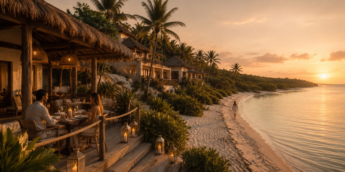 Secluded design hotel at the far end of the Holbox beach before the nature reserve