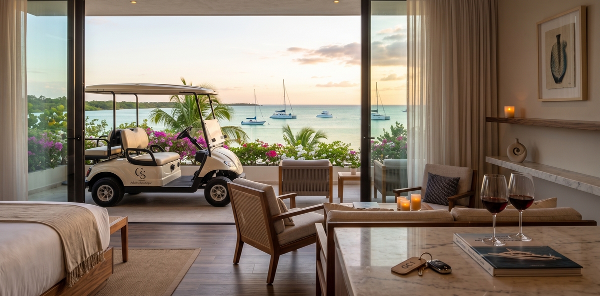 Small adults-only boutique hotel visual on the quiet side of Isla Mujeres