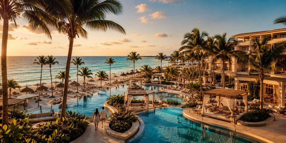 Larger family-friendly beach resort near Playa del Carmen with an adults section
