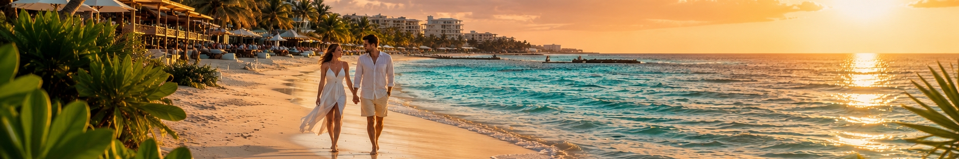 Romantic Playa del Carmen beach, rooftop and Fifth Avenue scene for choosing a couples hotel