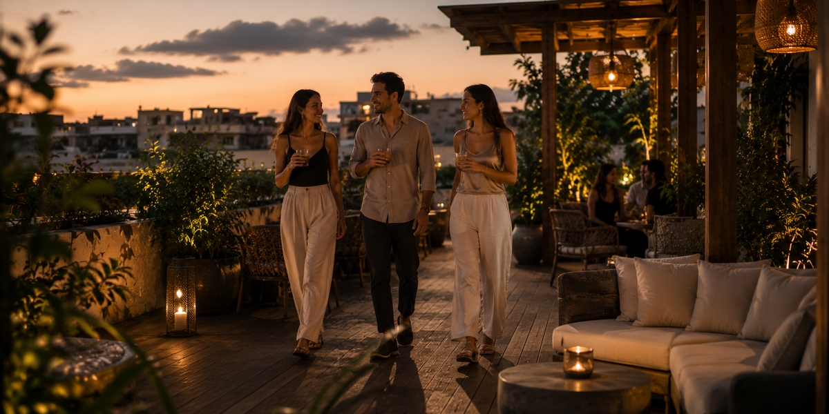 Aloft Playa del Carmen hotel card visual near Fifth Avenue and rooftop pool area