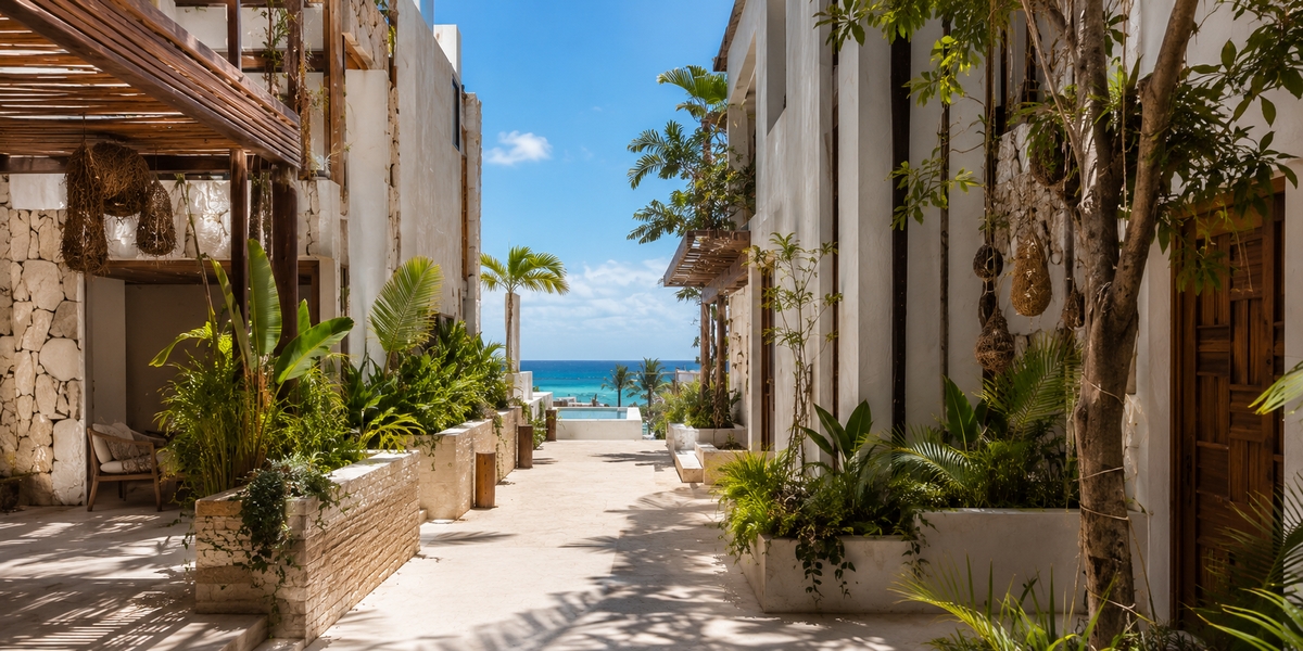 Tulum hotel zone planning visual for comparing beach, town and Aldea Zama stays