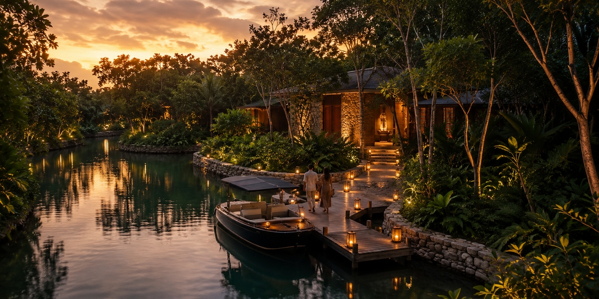 Rosewood Mayakoba lagoon suite with private pool used as a luxury Riviera Maya hotel visual
