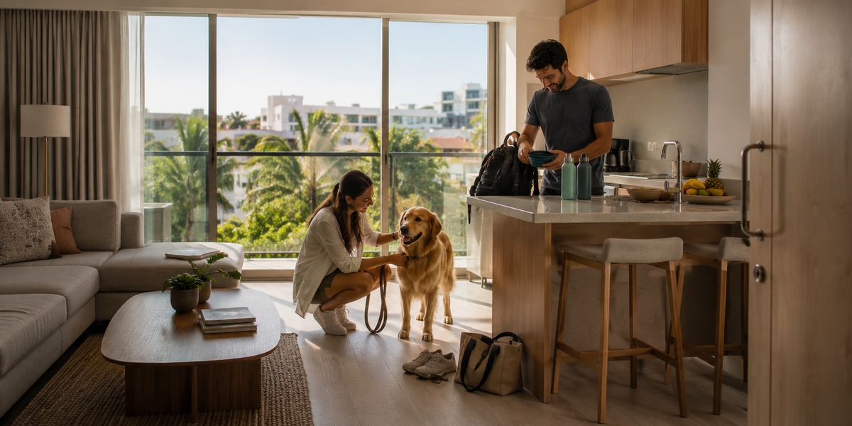 Residence Inn Playa del Carmen suite building used as a pet-friendly chain example