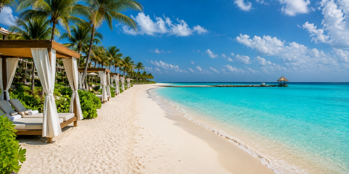 Family resort pool and calm beach at Playa Mujeres used to compare Finest Playa Mujeres