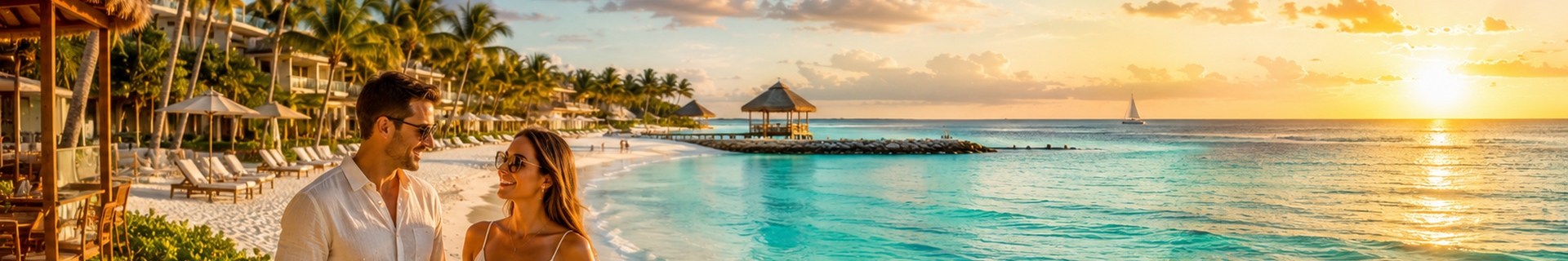 Calm, protected Cancun and Riviera Maya resort beach with clear turquoise water and little seaweed