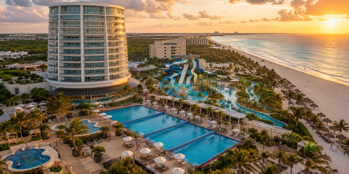 Seadust Cancun Family Resort water park with slides in the Hotel Zone