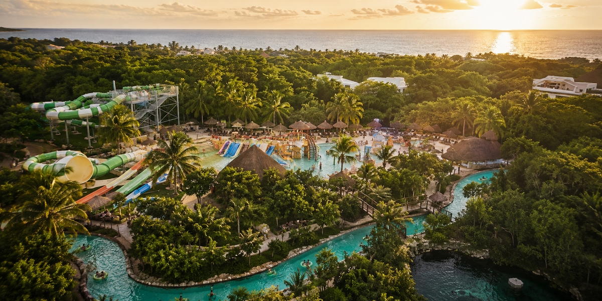 Sandos Caracol Eco Resort natural cenote and water slides surrounded by jungle