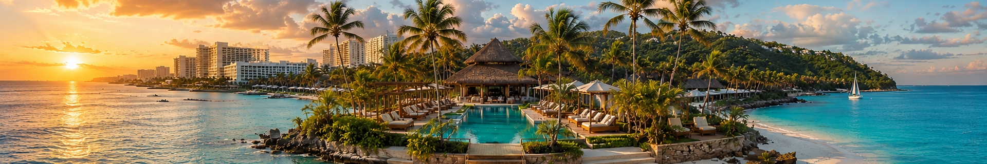 Caribbean beach scenes representing a Cancun versus Jamaica all-inclusive vacation comparison
