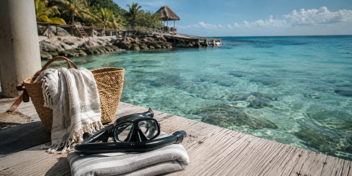 Turquoise Cozumel-style water for choosing between beach clubs and snorkeling tours