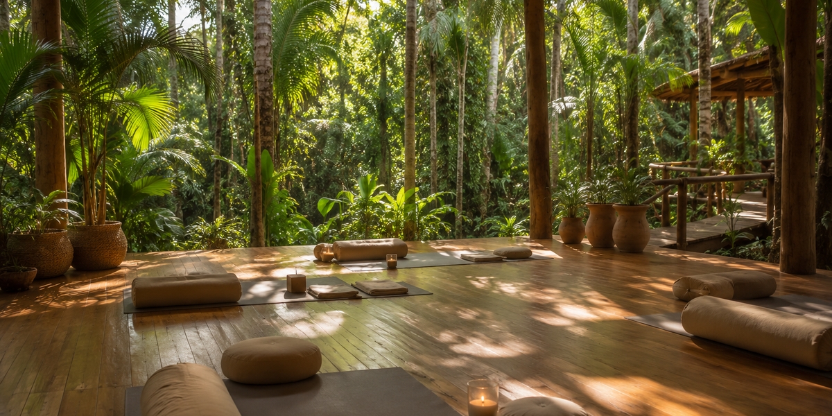 A peaceful yoga setup in a Tulum jungle retreat