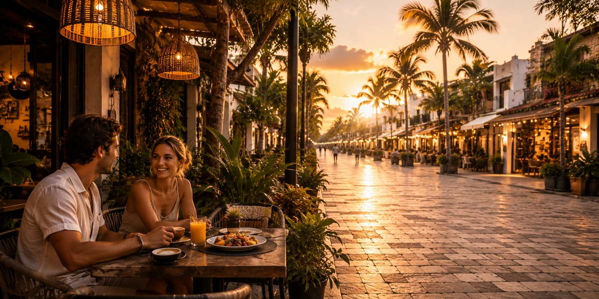 Quinta Avenida in Playa del Carmen lined with restaurants and cafes
