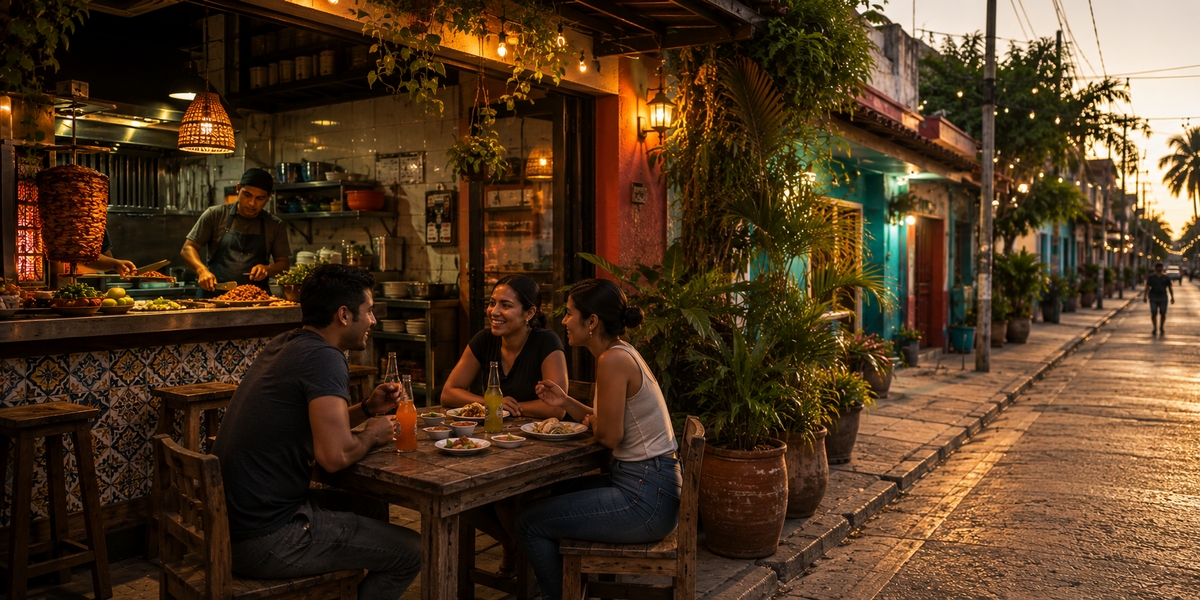 Busy local taqueria off the main strip in Playa del Carmen