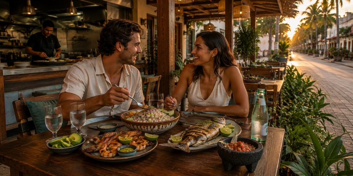 Fresh seafood and ceviche typical of Playa del Carmen's markets and casual restaurants