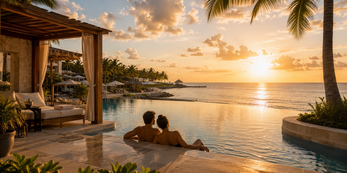 Adults-only all-inclusive resort pools and beachfront in the Riviera Cancun corridor