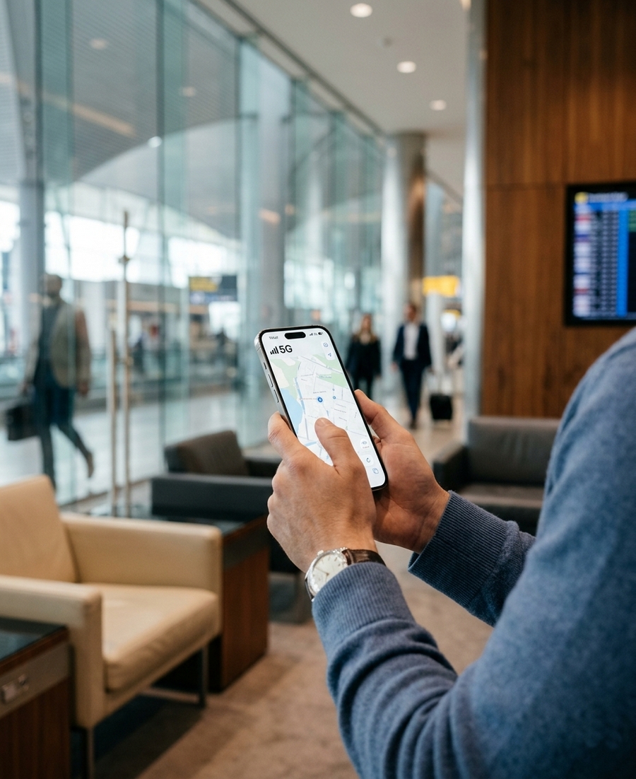 Traveler using mobile data during a Mexico trip